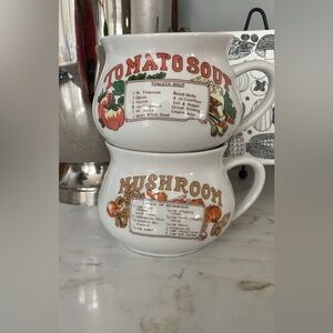 Vintage 1970’s pair of Tomato Soup & Mushroom Ceramic Soup Mugs